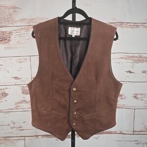 Lone Pine Men's Leather Vest Brown Western Cowboy Waistcoat Size 44 USA Made